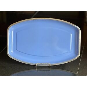 Vintage Cathrineholm Enamel Platter - Norway Blue MCM 15" x 10"